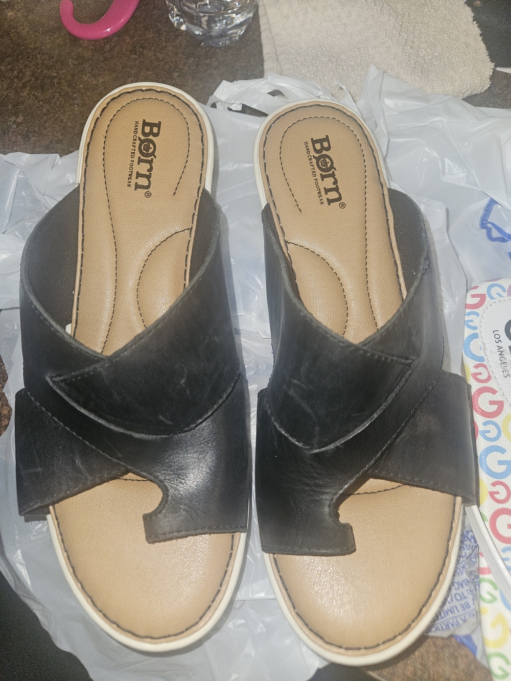 Born Black Leather Crossband Slide Sandal - Picture 6 of 8